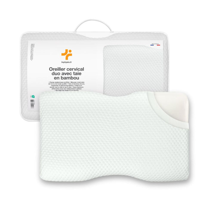 Oreiller Cervical Ergonomique avec Taie en Bambou Incluse | DUO PREMIUM