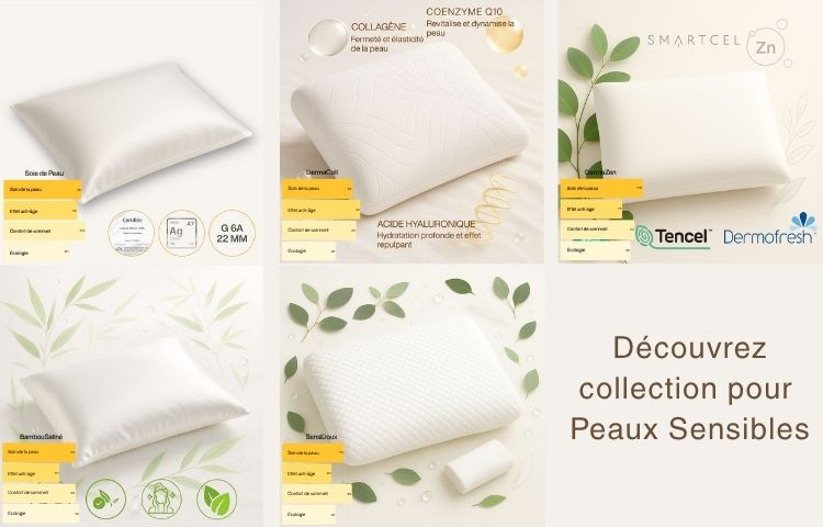 Taies et oreillers pour peaux sensibles, doux et hypoallergéniques